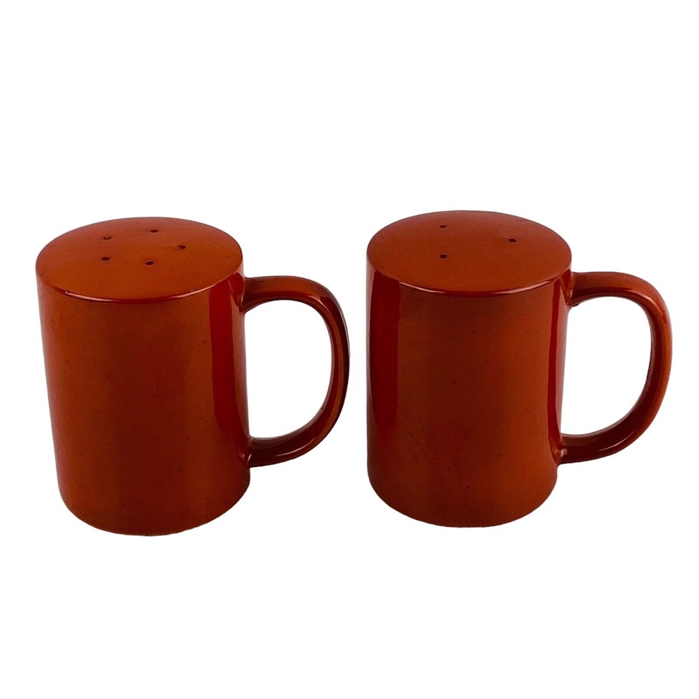 Vintage Otagiri Salt & Pepper Shaker Set Burnt Orange 4" Stoneware‎ OMC Japan